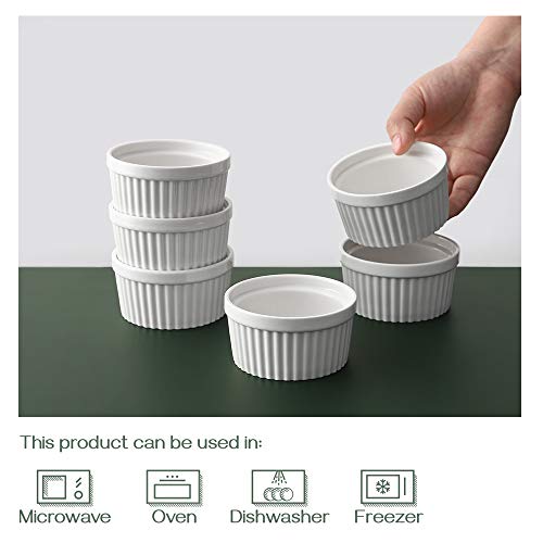 Dowan 4 Oz Ramekins - Ramekins For Creme Brulee Porcelain Ramekins Oven Safe, Classic Style Ramekins For Baking Souffle Ramekins Bowls, Set Of 6, White #TOP4