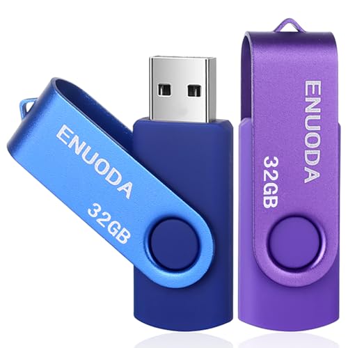 Image of 32GB Flash Drive 2 Pack ENUODA Thumb Drives 32GB USB 2.0 Memory Stick Jump Drive Pen Drive for Storage and Backup (Blue Purple)