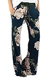 Jumojufol Le Estate Ampia Direttamente Razzo Gamba metà Vita Palazzo Floreali Fitness Pantaloni Lunghi con Cintura Floral M