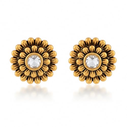 Image of Sayda JewelsGold Plated Antique Traditional Jhumka Earring Indian ethnic Temple design studs Chandbali Style Bridal, Wedding & Festive Jewellery For Women & Girls