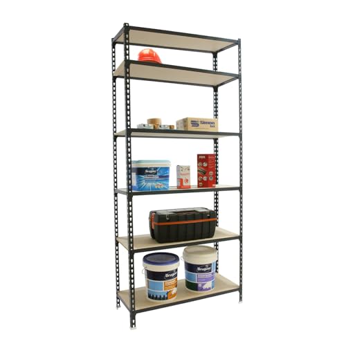 Simon Rack Schwerlastregal, 2500x1000x400 mm, Bis 150 kg Belastbar, 6 Verstellbare Ablagen, MDF-Platten, Kellerregal, Lagerregal, Anthrazit/Holz - Maderclick