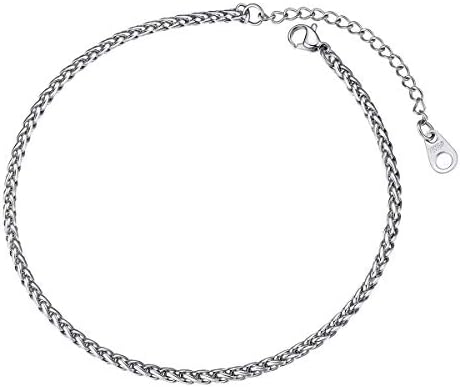 FOCALOOK Stainless Steel Anklet for Women Men Cuban/Figar/Wheat/Twist Rope/Mariner Chain Anklets Summer Beach Barefoot Jewellery(With Gift Box)