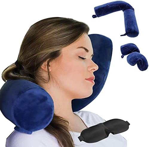 ZOYLEE Twist Memory Foam Travel Pillow Neck,Chin,Shoulder,Lumbar and Leg Support for Adult Airplane Traveling,Bus,Train and Office (Blue)