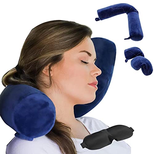 Twist Memory Foam Travel Pillow Neckchinshoulderlumbar And Leg Support For Adult Airplane Travelingbustrain And Office Blue