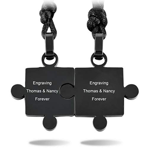 Inblue Personalized Jigsaw Pendant Necklace Customized Name For Couples Men Women Boys Girls Engraving Wedding Gifts Stainless Steel (Black Color)… #TOP17