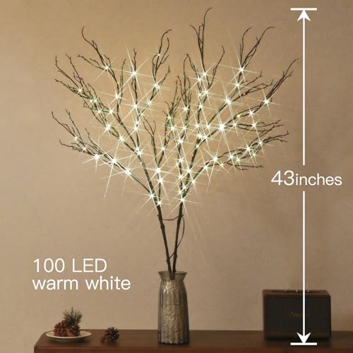 Alaiselit Lighted Brown Branches 43IN 100 LED with Timer Battery Operated, Tree Branch with Warm White Lights for Holiday Decoration Indoor Outdoor Use by Alaiselit - Used condition - Image 5