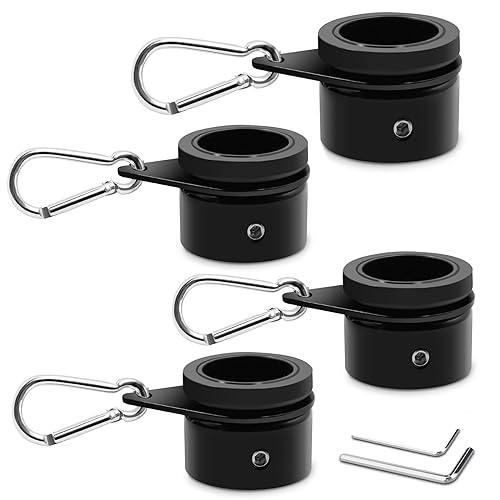 Anovo Flag Pole Rings, Aluminum Alloy Flagpole Rings 360° Rotating Anti Wrap Flag Mounting Ring, Spinning Flag Pole Clips with Carabiner for 0.75-1.02 Inch Diameter- Pack of 4 (Black)