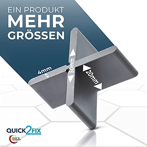 QUICK2FIX® 4mm Profi - Fugenkreuze für Terrassenplatten 4mm x 20mm (B x H) - 100 Stück zum Verlegen im Außenbereich. Mit Sollbruchstelle als T-Stück verwendbar - Made in Germany