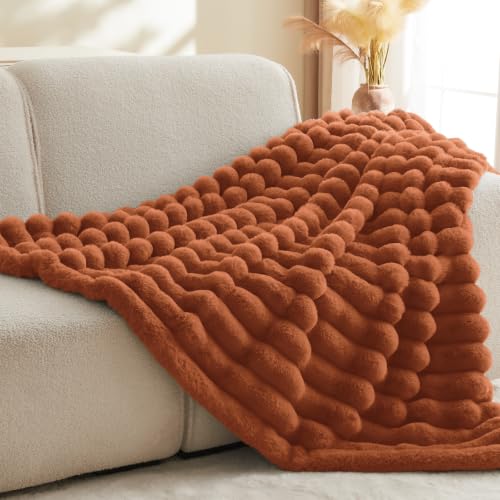 Image of BEDELITE Faux Fur Throw Blanket for Couch, 770GSM, 60 inch x 80 inch, Burnt Orange
