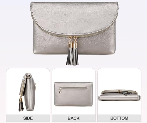 Solene Womens Envelop Clutch Purse Multi Compartments, 6 Card Slot Inside, Crossbody Bag With Tassels3