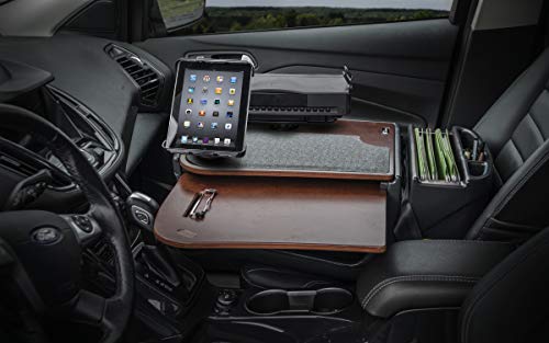 Image of AutoExec AE-GMCD-PS-TAB-21M GripMaster Car Desk for Your Vehicle Workstation and Mobile Office, Mahogany with Printer Stand and Tablet Mount | Vehicle Workstation, Mobile Office, Printer Stand, Tablet Mount