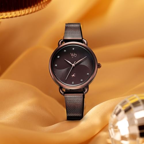 Image of Fastrack Vyb 6.0 Classique Quartz Brown Round Dial Women's Watch | Stainless Steel Mesh Strap Material | Watches for Women Analog | Girl's Analog Watches - FV60091QM01