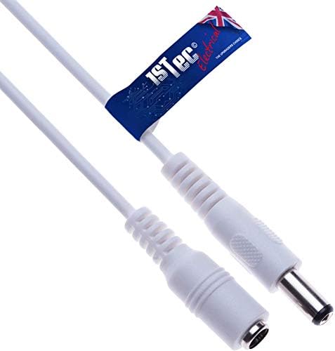 1STec 5m 16ft Long White 2.1mm 5.5mm Male to Female Extension Cable Jack Plug Socket Connector Power Supply Copper Wire Cord Adapter Lead for 12v CCTV Security Surveillance Cameras LED Strip Lights
