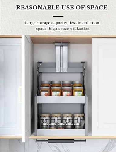 Heavy-Duty 2-Tier Pull Down Shelf for Upper Cabinets, Space-Saving Folding Organizer, Convenient Wall-Mounted Storage Solution (60cm Cabinet H 62cm)