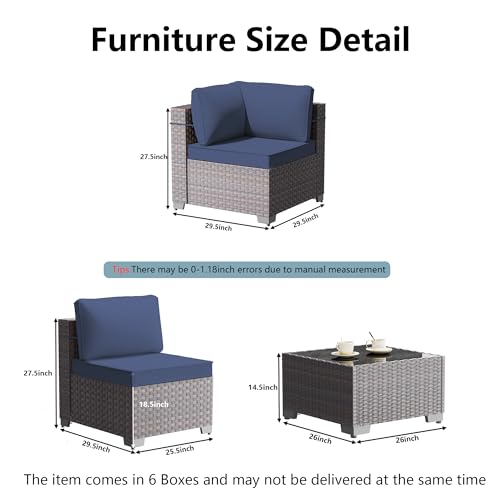 Image of 14 Pieces Outdoor Patio Furniture Set,Outdoor Sectional Furniture All Weather PE Rattan Wicker Patio Conversation Set with 2 Coffee Tables and 12 Thickened Cushions,Navy Blue