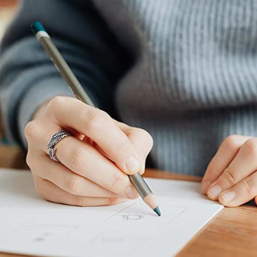 TIGRADE Antique Stainless Steel Ring Feather Angel Wing Cast Black Silver Band Size 4.5-14.53