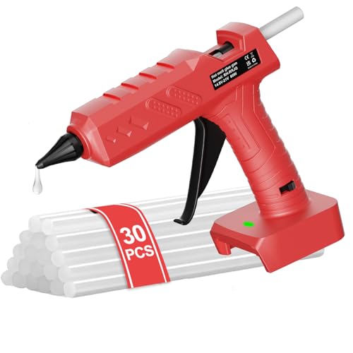 Cordless Hot Glue Gun for Milwaukee 18V Battery, 60W Full Size Heavy Duty Glue Gun, Handheld Hot Glue Gun Kit with 30pcs 0.43'' Glue Sticks for Home Repair Arts Crafts DIY (Battery Not Include)