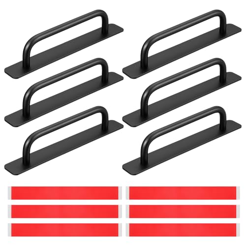 Image of uxcell 6Pcs Barn Door Handles, 180mm / 7 Inch Length Hole Center Sliding Gate Door Pull Handle Aluminum Alloy Cabinet Handles with Base for Kitchen Bathroom Wardrobe Closet (Black)
