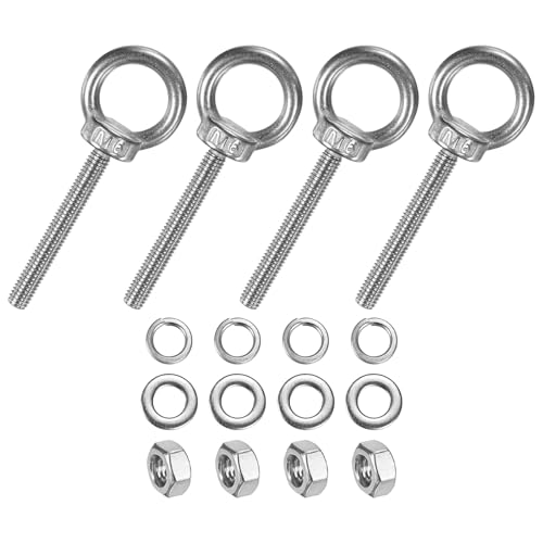M METERXITY 4-Sets Stainless Eyebolt M6x50mm Shoulder Lifting Eye Bolt with Nuts Washers Male Screw Thread Ring Shoulder Eye Bolts Length 1.97 Inch for Suspending/Fastening
