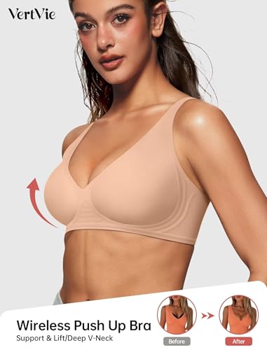 Image of Vertvie Jelly Wireless Bras for Women Push Up Plunge Seamless T-Shirt Bras No Underwire Supportive Full Coverage Bralettes