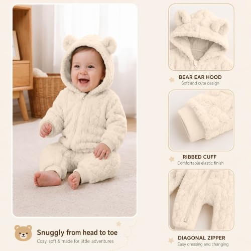 Newborn Baby Bear Suit Fleece Romper Snowsuit Hooded Romper Snowsuit 0-12M - image 5