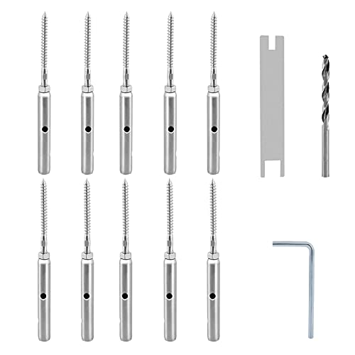 TooTaci Kit de barandilla de 1/8 cable,5 par T316 de acero inoxidable tornillos de retraso a la izquierda y derecha para sistema de barandilla de cable de 1/8 pulgadas para balaustres