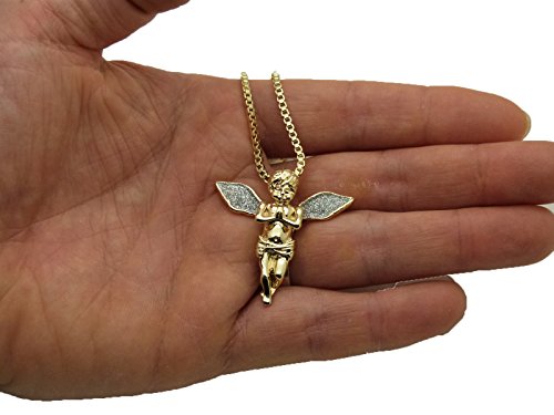 Fashion 21 Sparkled Micro Baby Angel Cherub Pendant 2Mm 24 Inches Box Chain Necklace Gold Silver Tone #TOP6