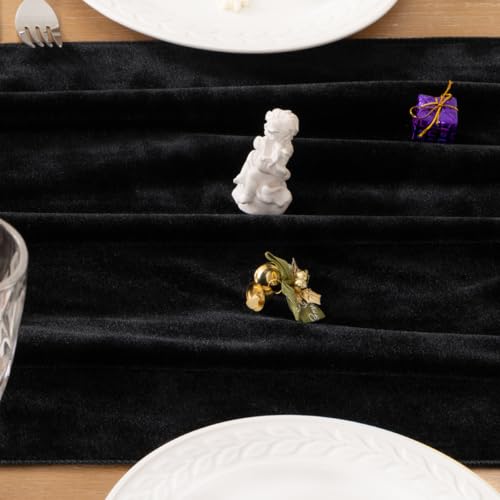 Image of MLMC Velvet Table Runner 10ft Luxury Velvet Fabric Elegant Table Decorations 20x120 Inches for Wedding Anniversary Romantic Dinner Holiday Kitchen and Dining Table Decor, Black