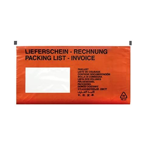 Netuno 250 rote Lieferscheintaschen selbstklebend DIN lang 131x 239 mm Begleitpapiertaschen Dokumententaschen Rechnungstaschen Pakettaschen Packlistenumschläge Lieferschein Rechnung bedruckt Cover