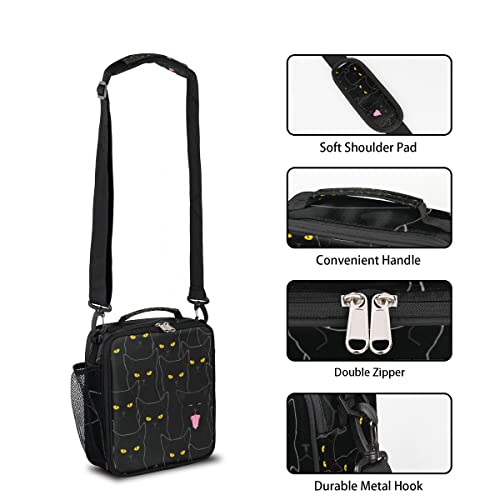 Lunch Bag Black Cat For Girls Boys Insulated Lunch Box Leakproof Lunch Tote Bag With Shoulder Strap Reusable Durable Thermal Cooler Bag For School Picnic #TOP1