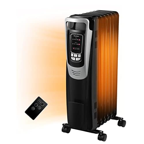 PELONIS Radiator Heater for indoor use Large Room with Remote, Thermostat & LED Display, Quiet Oil Filled Heater with 5 Temperature Settings, Overheat
