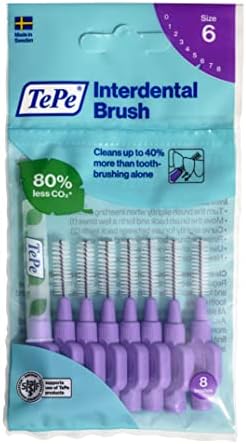 TePe Interdental Brushes Purple Original (1.1mm - Size 6) / Simple and effective cleaning of interdental spaces / 1 x 8 brushes