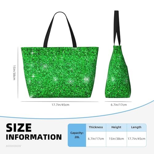 Glitter Green Large Capacity Travel Bag Lightweight Shopping Handbag Beach Tote Bags Casual Work Bag For Women4