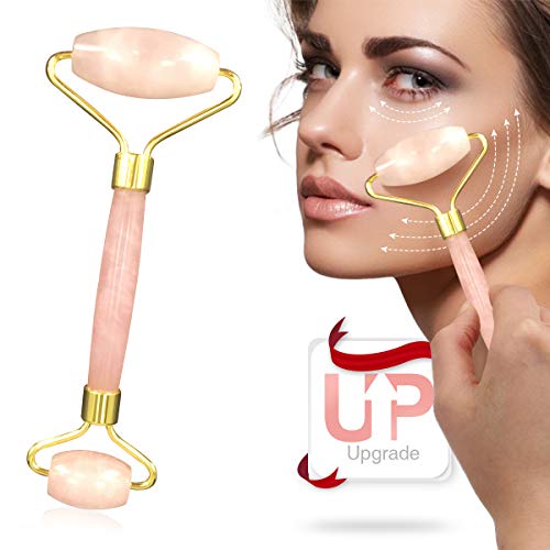 Mimosa Rose Quartz Roller, Anti-Aging Facial Roller Made of Natural Rose Quartz for Face Skin Neck Eye Body Massage for Daily Facial and Relaxing at-Home Treatment (Rose Quartz)