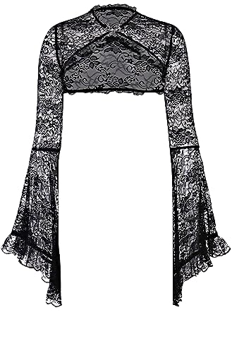 keland Femmes Cardigan Victorien en Dentelle Boléro Gilet Gothique à Manches Longues pour Robe (Noir, Grand)