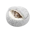 Cat Calming Bed, Donut Cuddler Nest Warm Soft Plush Dog Cat Cushion with Cozy Sponge Non-Slip Bottom for Small Medium Pets Snooze Sleeping Indoor (Plush ceiling-Grey)