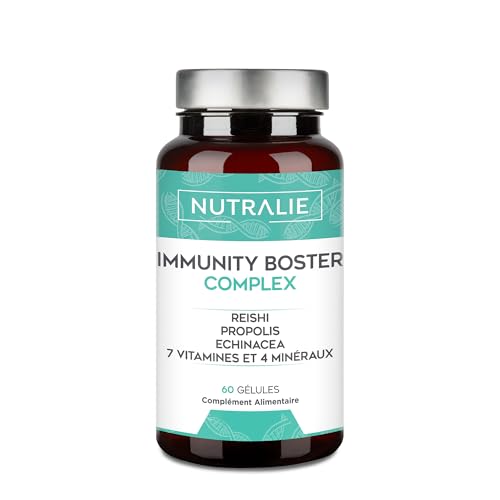 Défenses Immunitaires Complex Echinacea + Propolis + Reishi + Vit C + Zinc + Sélénium + Fer + Vitamines Système Immunitaire - 60 Capsules Immunity Booster Complex Nutralie