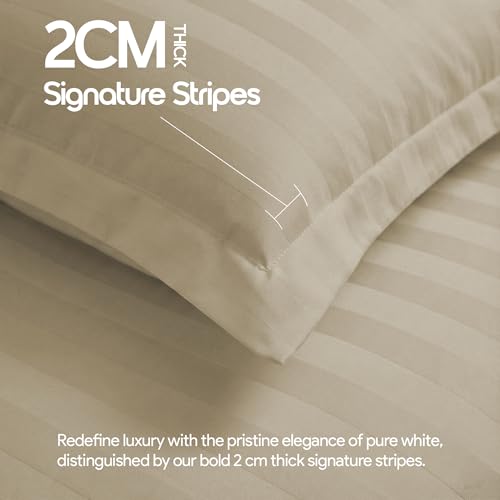 Image of LINENWALAS Cotton 300 TC Standard Size Pillow Cover | 2 cm Sateen Stripe Design | Cloud-Soft, Breathable & Skin-Safe | Oeko-TEX Certified Hotel-Style Bedding (18x28 inch, Set of 2, Pearl)