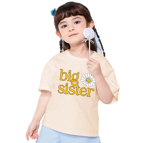 Image of Biggest /Bigger /Big Sister Shirt for Toddler Girls Cotton Short Sleeve Tshirts Announcement Outfits 2-10 Years