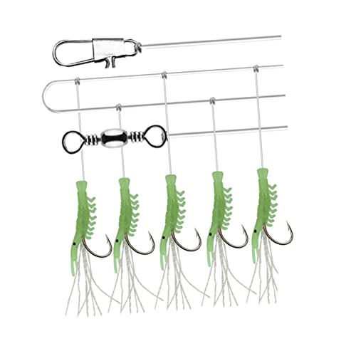 HEMOTON 3 Cuerdas Anzuelo De Pesca con Señuelos Aparejos De Cebo De Pesca Lure De Camarones De Pesca Suave Ganchos De Pesca Abordar Anzuelo De Señuelo De Pesca Pequeño Plantillas Green
