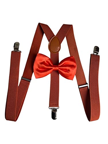 Kit suspensório cobre + gravata borboleta laranja (ADULTO)