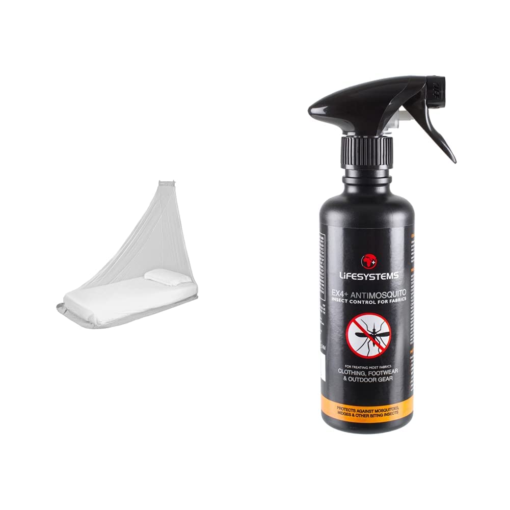 Lifesystems MicroNet Single Mosquito Net Compact and Lightweight Ideal for Traveling & Ex4 Anti Mosquito Clothing, Footwear And Outdoor Gear Treatment - 350 ml Spray