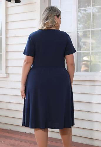 Image of Nemidor Women Plus Size Casual Dress Midi Flt Flare Pocket