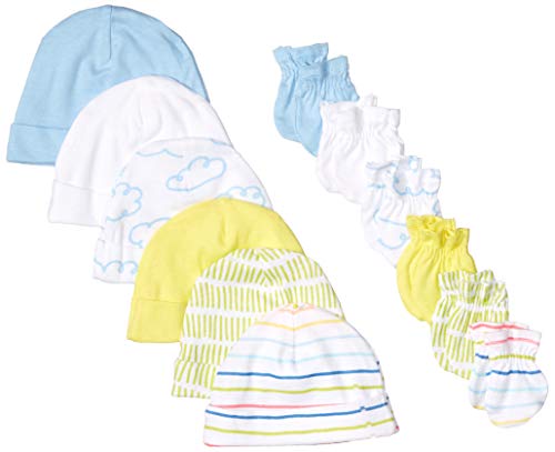 Onesies Brand Baby 12-Piece Cap and Mitten Set, Yellow Clouds, 0-6 Months