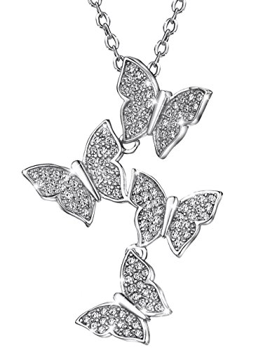 Mints Sterling Silver Pendant Necklace Butterfly Cubic Zirconia Necklaces for Women 16-18 inch