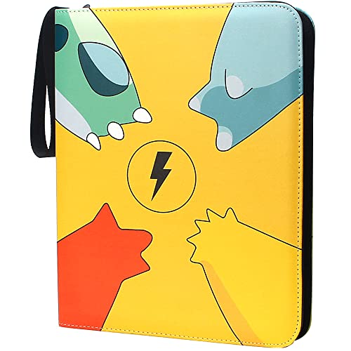 Cards Binder for Pokemon Cards 9-Pocket,Holds 900 Pockets Trading Card Games Collection Binder with Sleeves,50 double-sided Removable Sheets,Toy Gift for Age 3, 4, 5, 6, 7, 8 Years Old Kids, Boys,Yellow