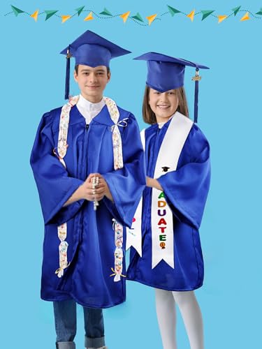 Image of Unisex Kids Kindergarten Graduation Gown Cap Tassel Stole Preschool Graduation Gown Robes Certificate for Boy Girl
