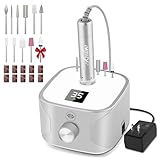 Kredioo Electric Nail Drill Professional for Salon Use 35000RPM Efile File Kit for Gel Nails Polish Remover with 11 Bits and Sanding Bands Build-in Bit Holder -Silver