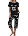 Ekouaer Damen Schlafanzug Kurz Capri 3/4 Lang Schlafhose Zweiteiliger Sommer Pyjama Set Kurzarm, Schwarz, XL