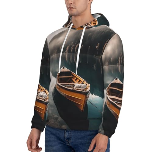 Men's Fleece Pullover Hoodie Long Sleeve Hooded Lakeside Boat Sweatshirt Casual Shirts With Pockets 4X-Large Black3